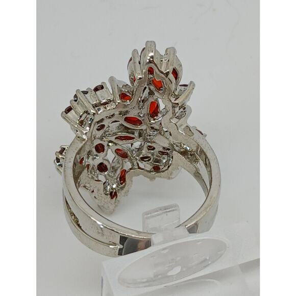 Vintage Silver and Red Floral Ring - Picture 6 of 10